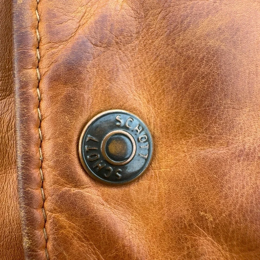 VTG Schott NYC Leather Down Plume Puffer Vest Men's Size 44 Western 70s 80s USA